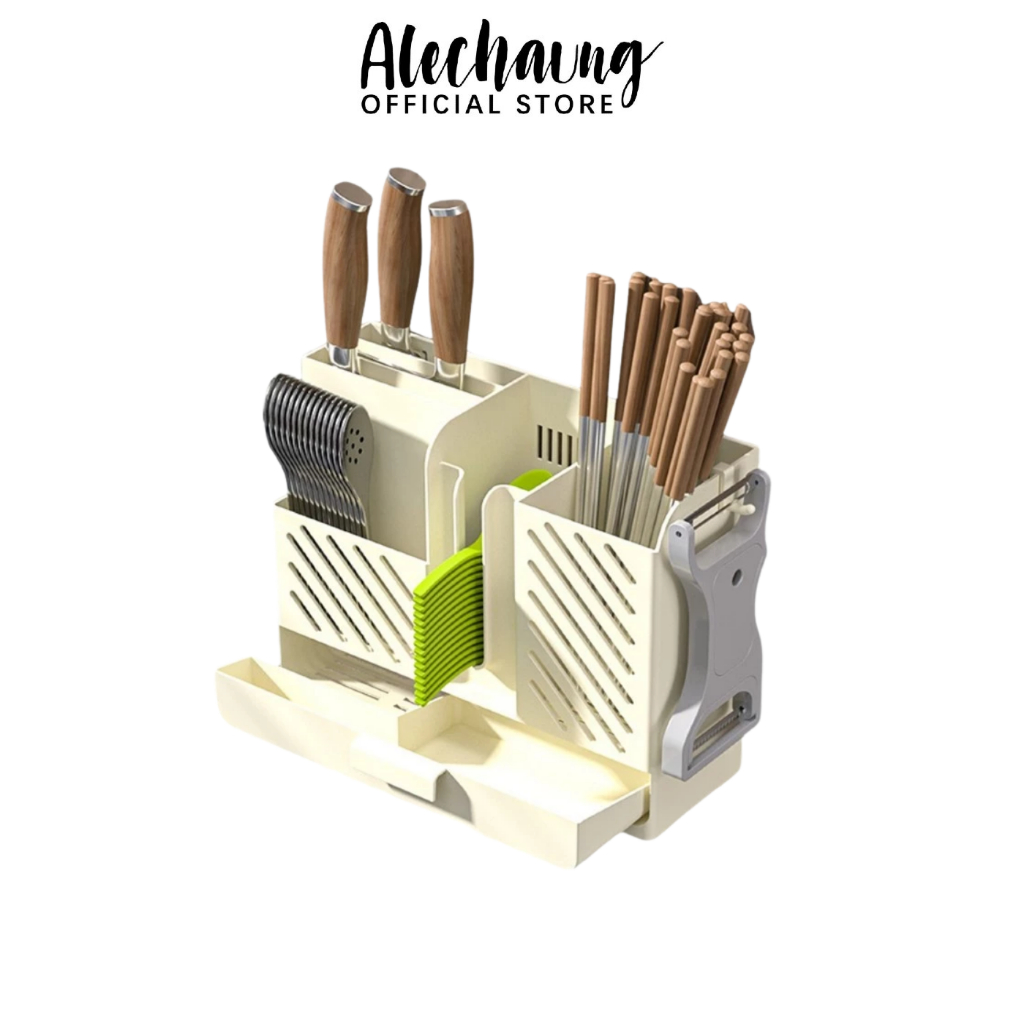 Alechaung ที่เก็บมีดติดผนัง ที่เสียบมีด knife holder สำหรับใส่ช้อน ส้อม มีด มีถาดระบายน้ำ ช่วยประหยัดพื้นที่ในครัว