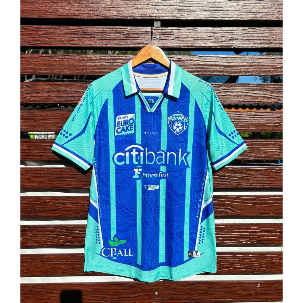 เสื้อกีฬาพิมพ์ลาย  คอปก สีมิ้นน้ำเงิน ผ้าทอแจ็กการ์ด ทีม  ALLNEW X LOVE AT FIRST