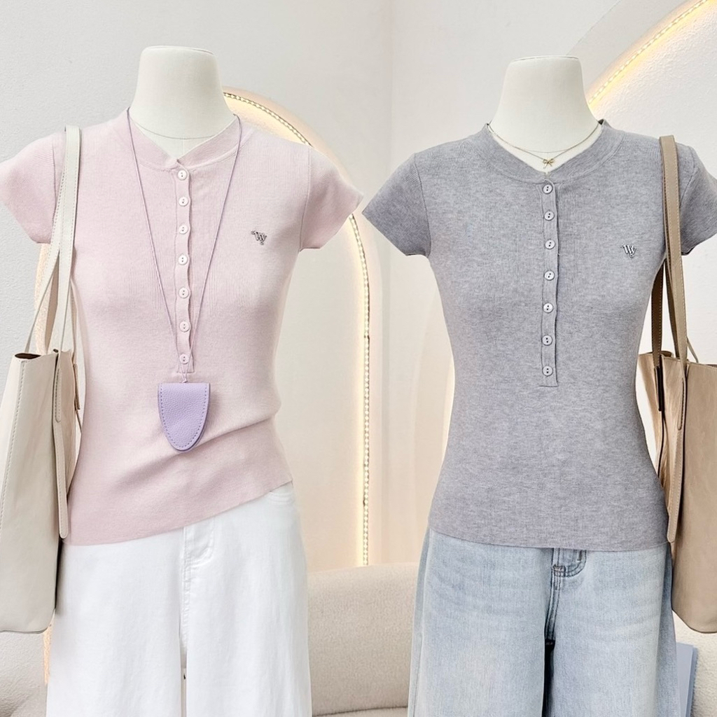 WA YA เสื้อไหมพรมคอกลม แขนเฉียง ทรงเข้ารูป