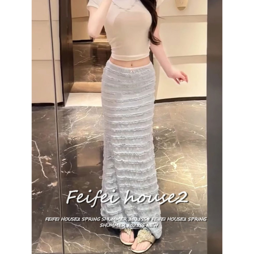 [Summer casual hip fishtail skirt]กระโปรงทรงหางปลาเอวสูงสำหรับผู้หญิงในช่วงฤดูร้อนพร้อมพิมพ์ลายพันรอบสะโพก