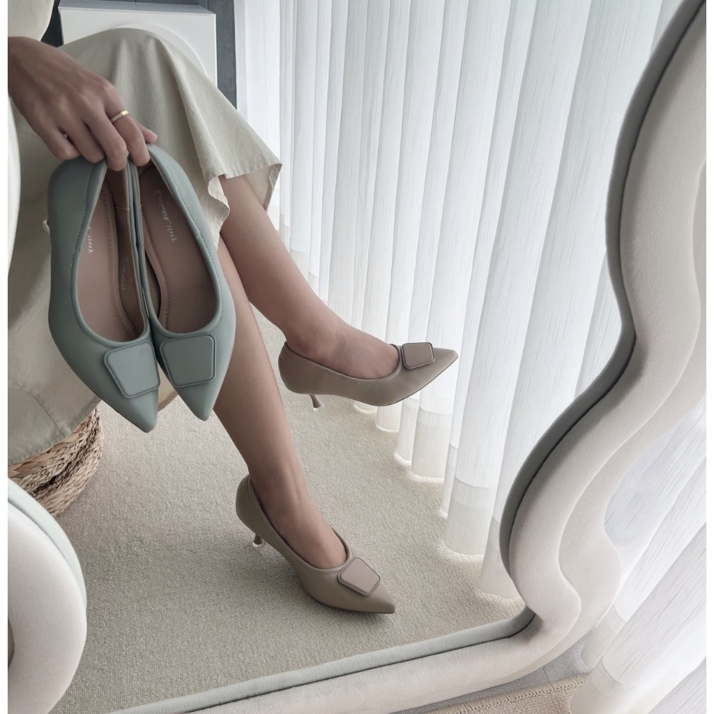 รองเท้าคัทชู ส้นเข็มแต่งอะไหล่High Heels สูง2นิ้ว รองเท้าKaimook Sissy ks25605