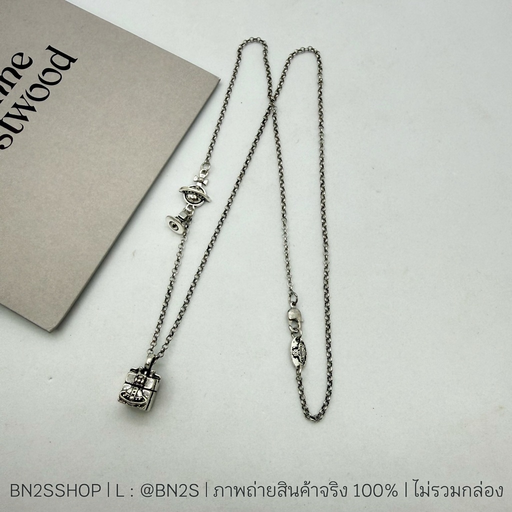 สร้อยคอสายโซ่ผู้ชาย ทรงกล่อง จี้ห้อยดาวเสาร์ งานปั๊มแบรนด์ อะไหล่เงินรมดำ พร้อมส่งในไทย สายยาว