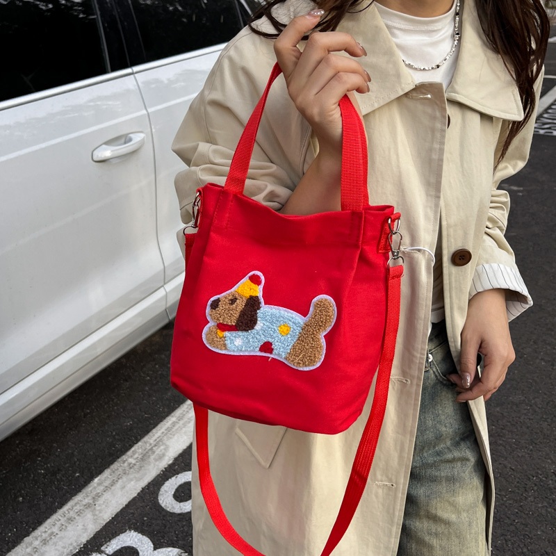 fashion.shop502 กระเป๋าสะพายข้าง กระเป๋าถือผ้า แคนวาส สีสดใส ลายสุนัข ขนาดพกพาง่าย มีบริการส่งด่วน Z-018