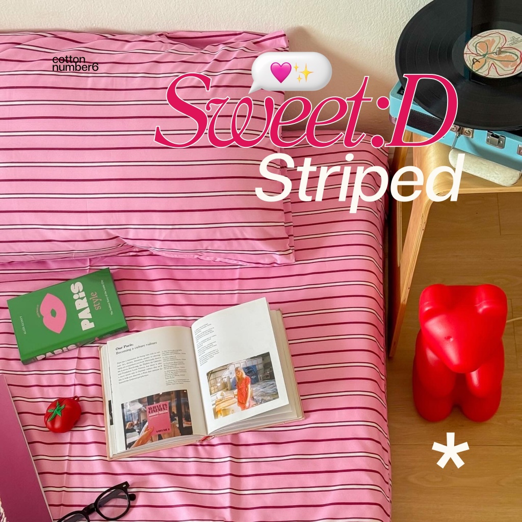 cottonnumber6 เซตผ้าปู 2ชิ้น 3 ชิ้นเเละ4 ชิ้น เนื้อผ้าทอเน้นผ้าคอตตอน100G ผ้าปู ปลอกหมอน ผ้าห่ม  Vivid vibe /Sol stripe