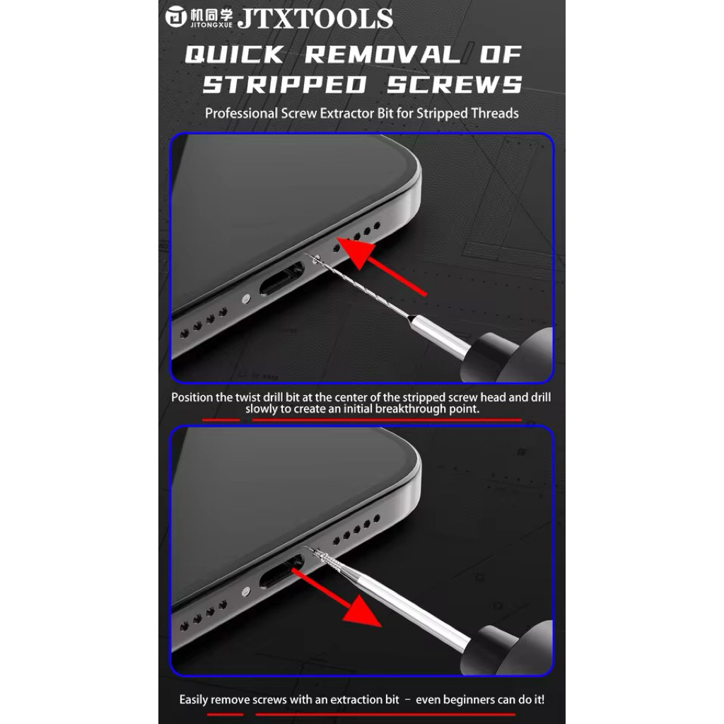 ดอกสว่านเกลียวเลื่อนJTX SK-1 สำหรับมืออาชีพ ใช้สำหรับถอดสกรูโทรศัพท์มือถือที่ถูกทำลายหรือเสียรูปทรงแบบเจียรเร็วและง่าย - รูปที่ 2