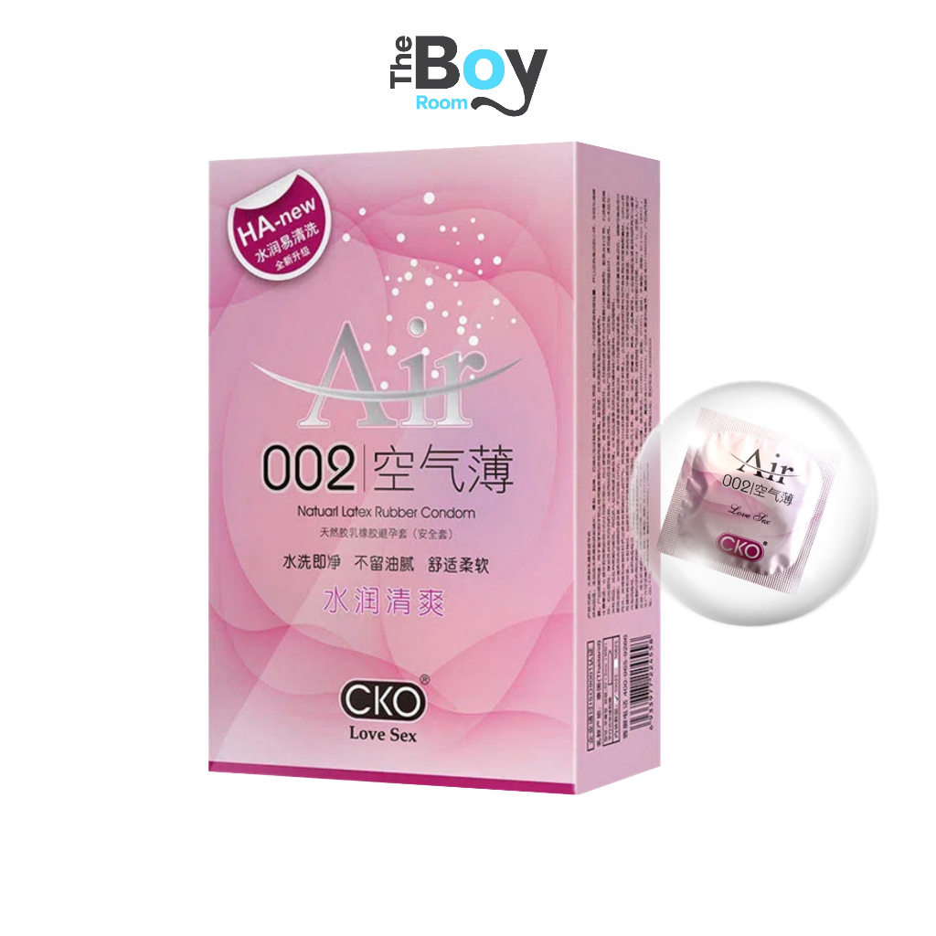 CKO Air 002 ถุงยางอนามัย ราคาส่ง 100 ชิ้น ไซส์ 52 มม. เพิ่มสารหล่อลื่นไฮยาลูรอน 1800 มก.