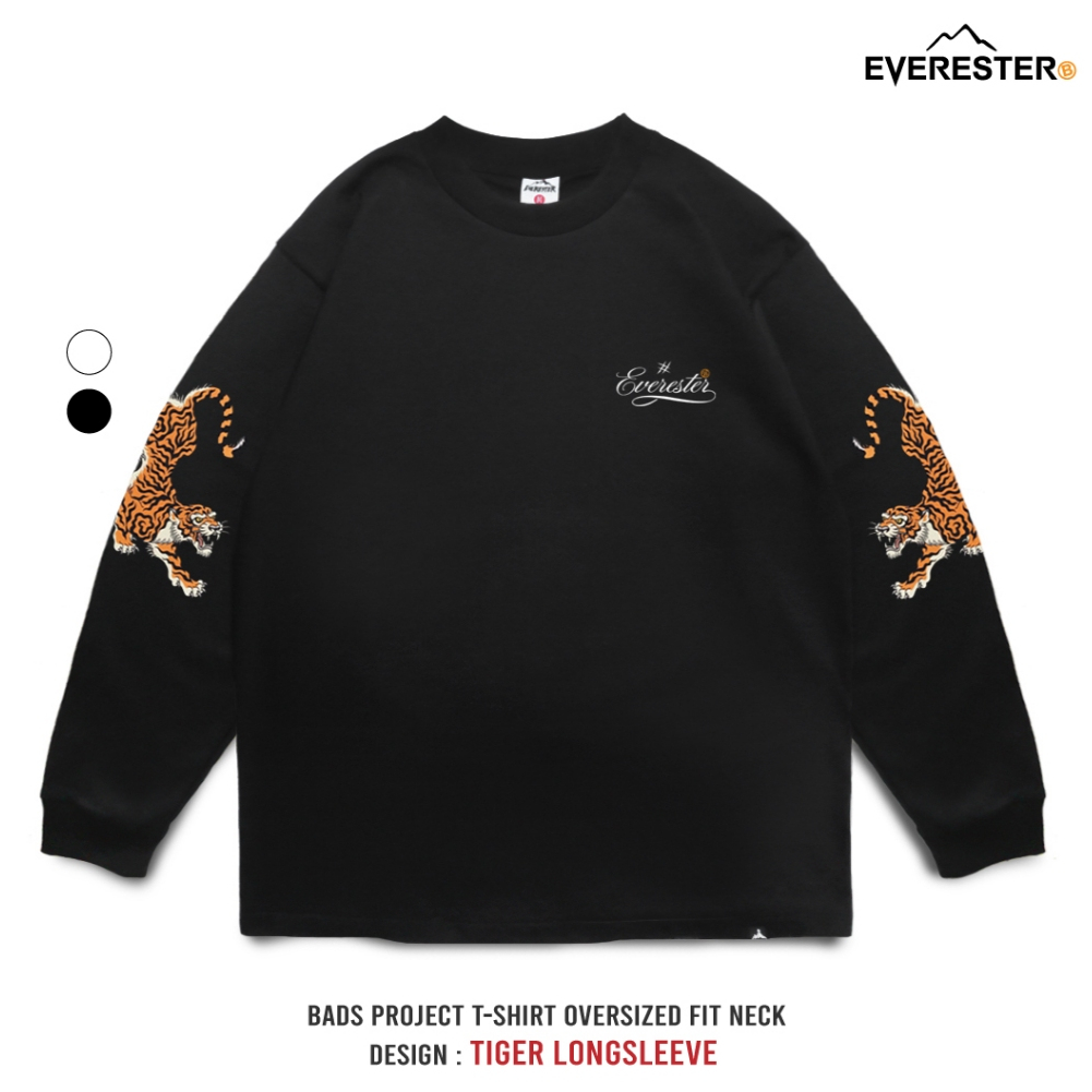 EVERESTER เสื้อแขนยาว Oversized (แขนจั้ม) Flying Tiger เสื้อยืด สีดำ เสื้อยืดแขนยาวผู้ชาย EOLF