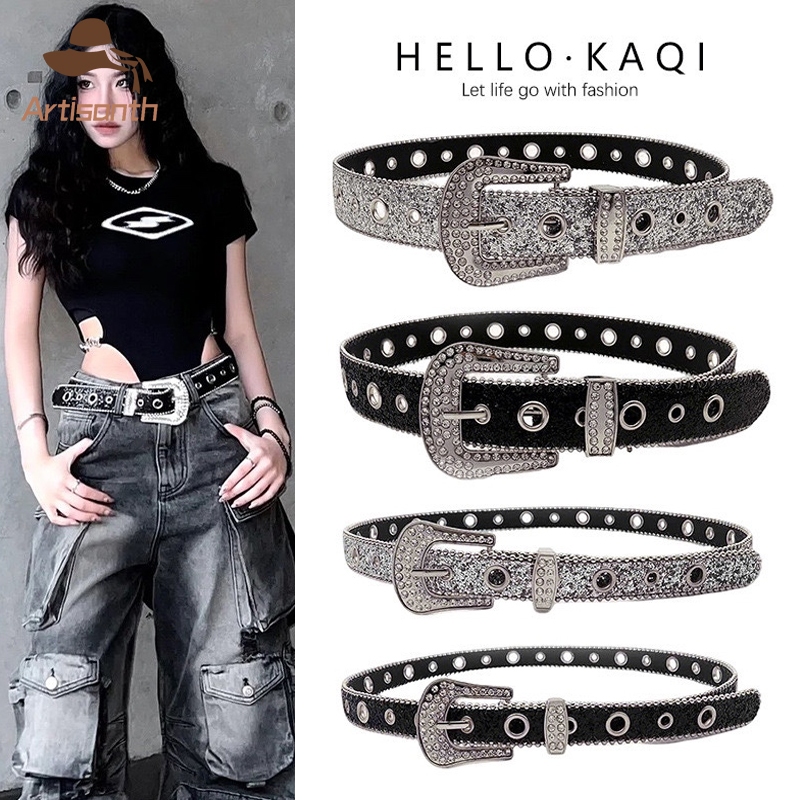 ส่งเร็ว💥เข็มขัดหนัง PU ประดับเพชรเทียม Y2K แนววินเทจแฟชั่น สาวฮอตตกแต่ง ปรับได้.artisanth-COD