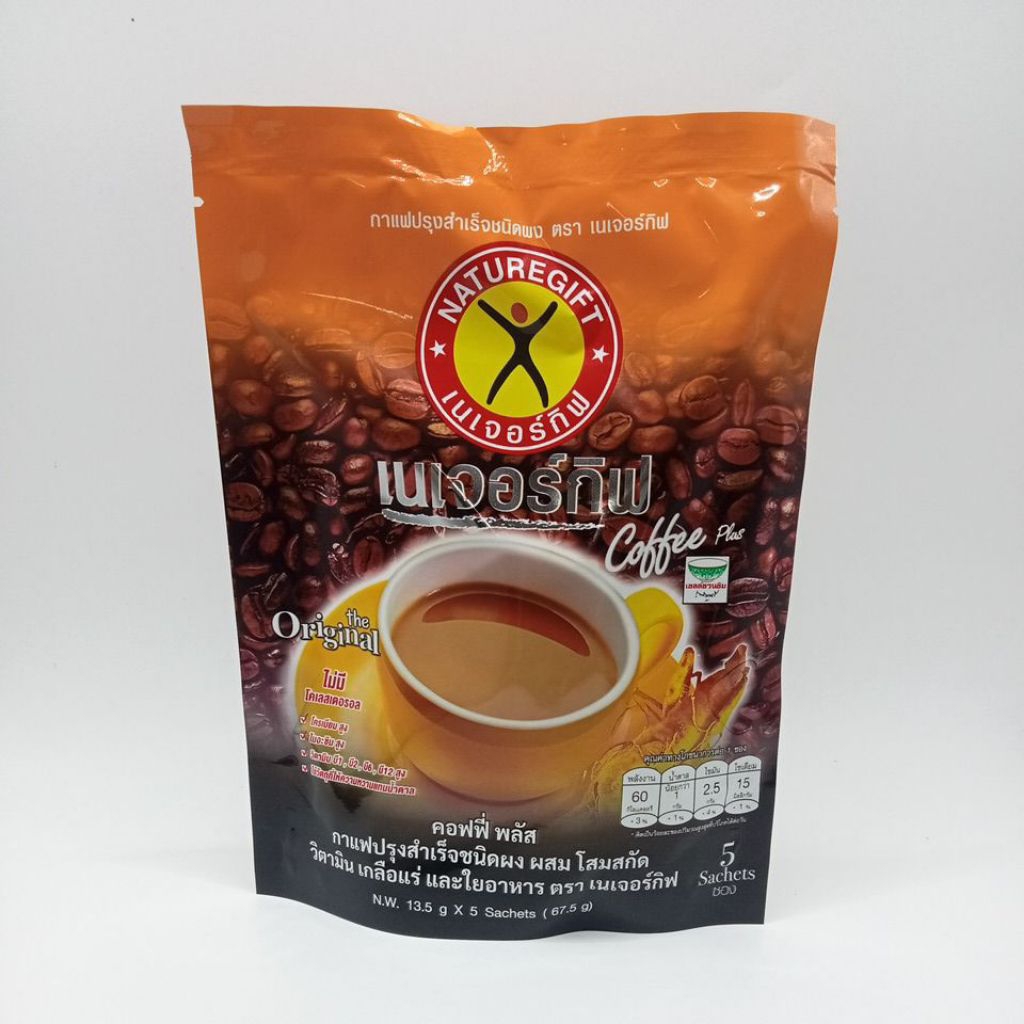 เนเจอร์กิฟ กาแฟปรุงสำเร็จชนิดผง ผสมโสมสกัด ขนาด 13.5 g× 5 ซอง หมดอายุ 07/27