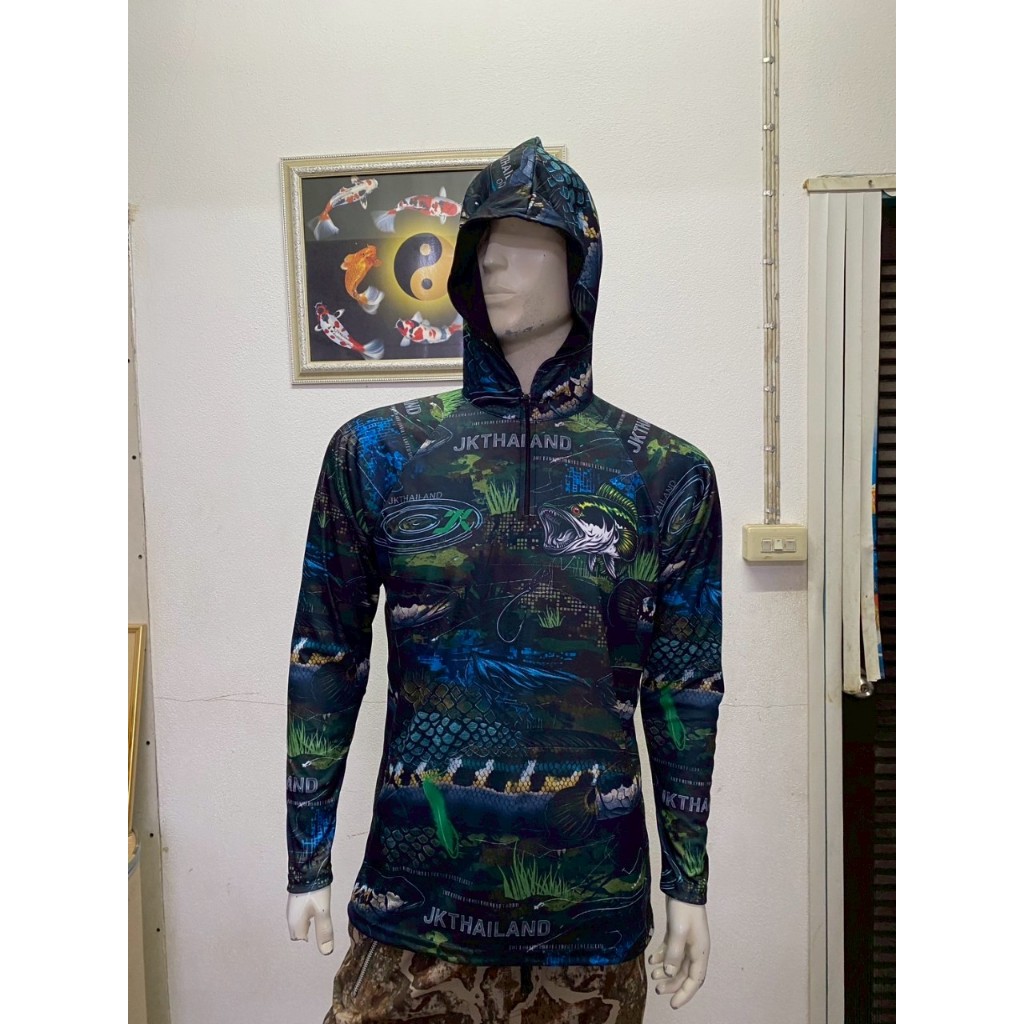 ลาย PREDATOR V2 พราง แบบฮูด คอตั้ง เสื้อตกปลาแขนยาว JK Thailand กันยูวี ป้องกันรังสี UV 80% แห้งเร็ว ราคา ถูกที่สุด ดีลบีเคเค แกลเลอรีภาพที่ 7