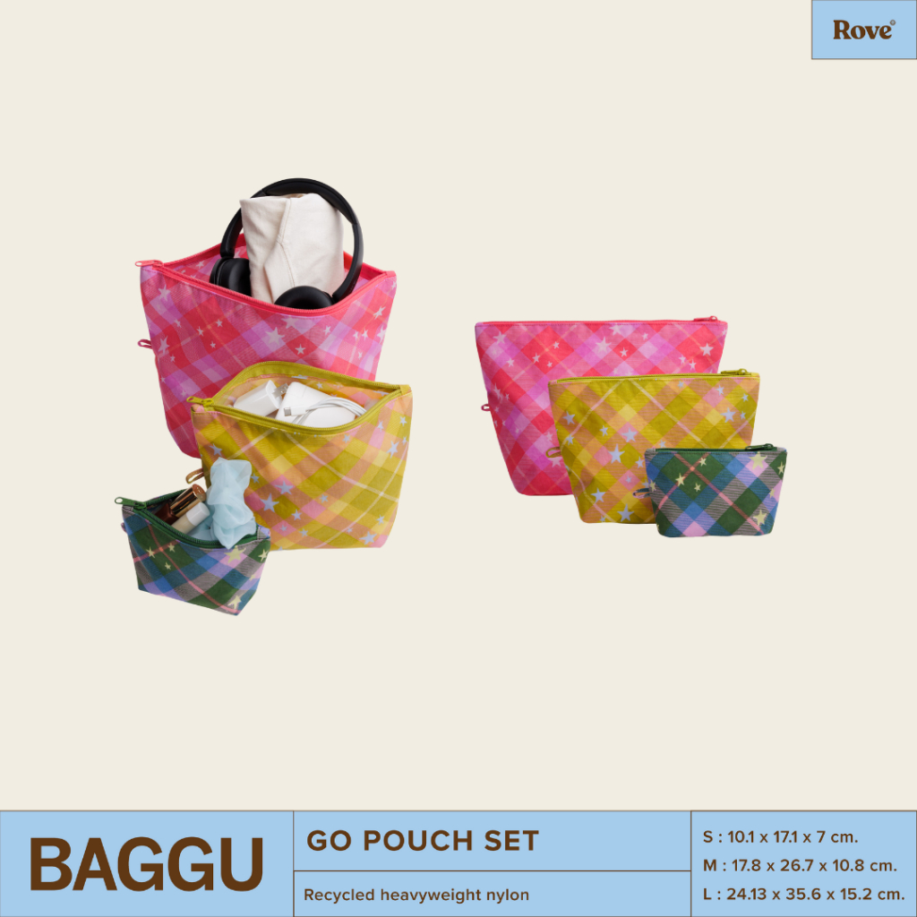 BAGGU Go Pouch Set (ພ້ອມສົ່ງ) ຊຸດຖົງເກັບເນື້ອທີ່ 3 ຊິ້ນ ຈັດລະບຽບໃນການເດີນທາງ