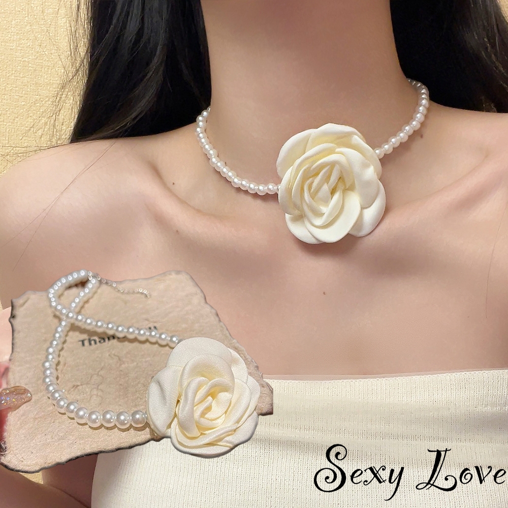สร้อยคอ choker สไตล์เกาหลี หรูหรา💗 แฟชั่น rose pearl น่ารัก หลากสี COD
