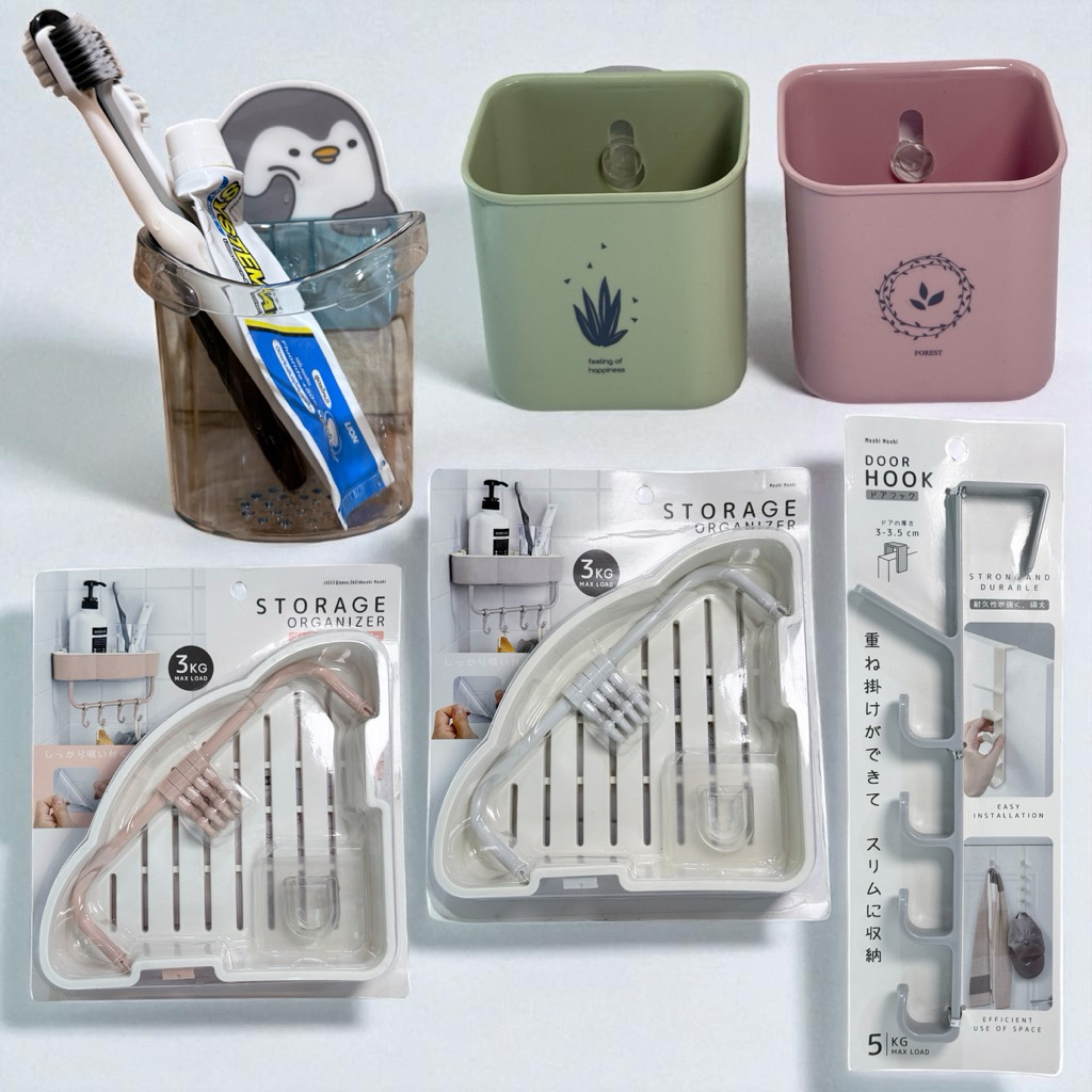 MoshiMoshi อุปกรณ์จัดเก็บระเบียบในห้องน้ำ,ที่ใส่แปรงสีฟัน,ตะขอแขวน