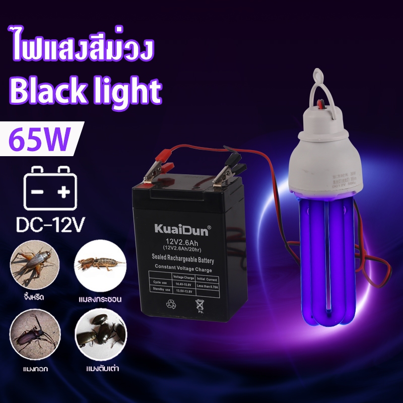 หลอดไฟล่อแมลง DC 12V 65Wแบล็คไลท์ หลอดไฟล่อแมลง ไฟแสงสีม่วง ไฟแมงดา black light