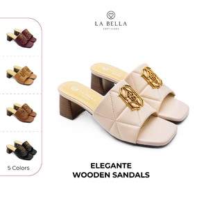 LA BELLA  รองเท้าส้นสูงหนังแกะ รุ่น ELEGANTE WOODEN SANDALS  5 สี