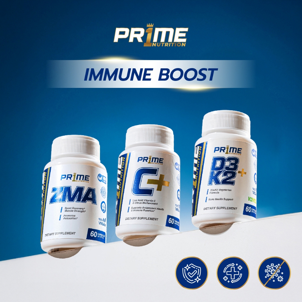 [Set สุดคุ้ม] PR1ME ZMA 60 Caps + Vitamin C 60 Tabs + Vitamin D3K2 60Caps ไพร์ม ซีเอ็มเอ + วิตามินซี