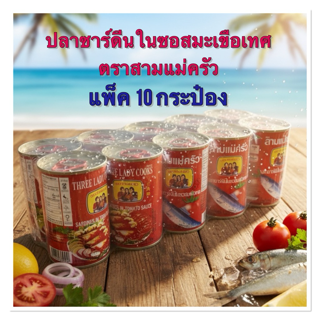 สามแม่ครัว ปลาซาร์ดีนในซอสมะเขือเทศ 155 กรัม แพ็ค 10 กระป๋อง