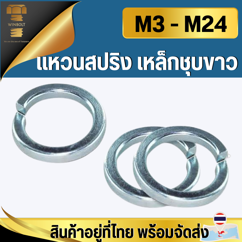 แหวนสปริง ชุบขาว เหล็กชุบ ขนาด M3 M4 M5 M6 M8 M10 M12 M14 M16 M18 M20 M24 สินค้าอยู่ที่ไทยพร้อมส่ง