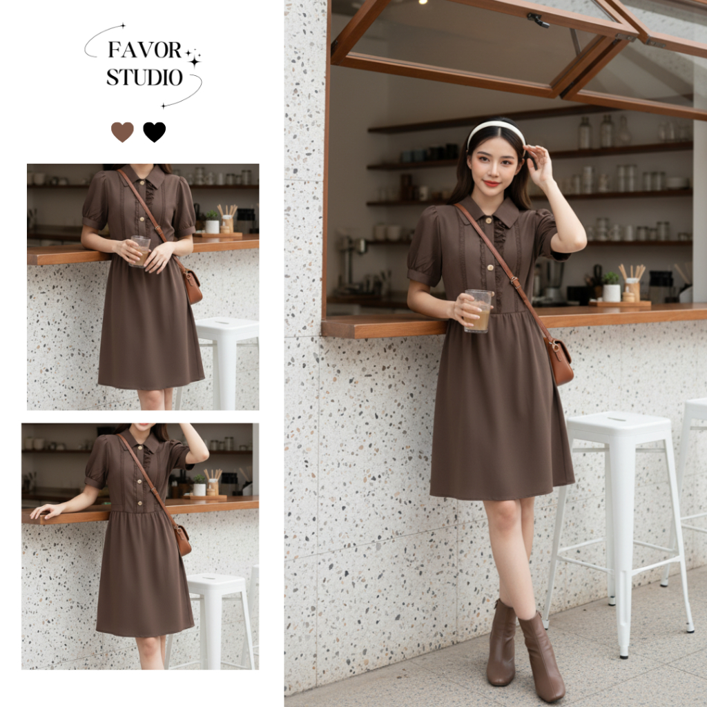 ‼️พร้อมส่งในไทย‼️👗เดรสที่ออกแบบมาเพื่อความลงตัว แฟชั่น เรียบหรู สีพื้น ทรงสวย คอปกน่ารัก กระโปรงอัดพลีทพลิ้วไหว  💫