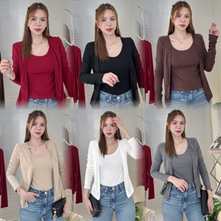 D0010 รุ่นVane(วาเน่) เสื้อยืดคอยูแขนยาว 2เลเยอร์ ผ้านุ่มคุณ…