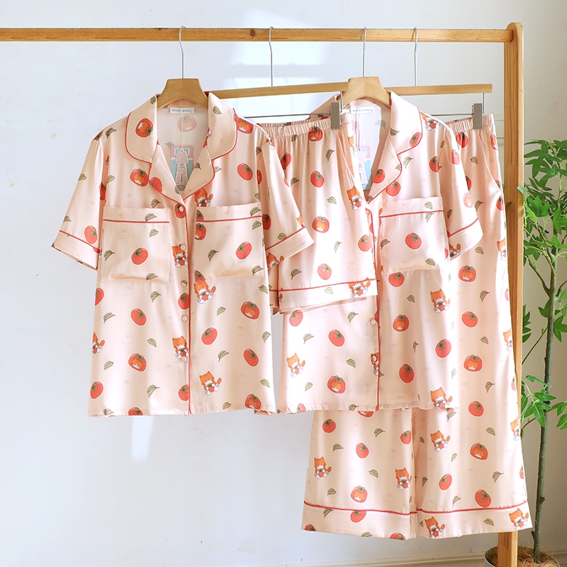 ชุดนอน Muslin Pajamas Silk Satin รุ่น Tomato Kitty (N5172 T5172) | ชุดนอนผู้หญิง