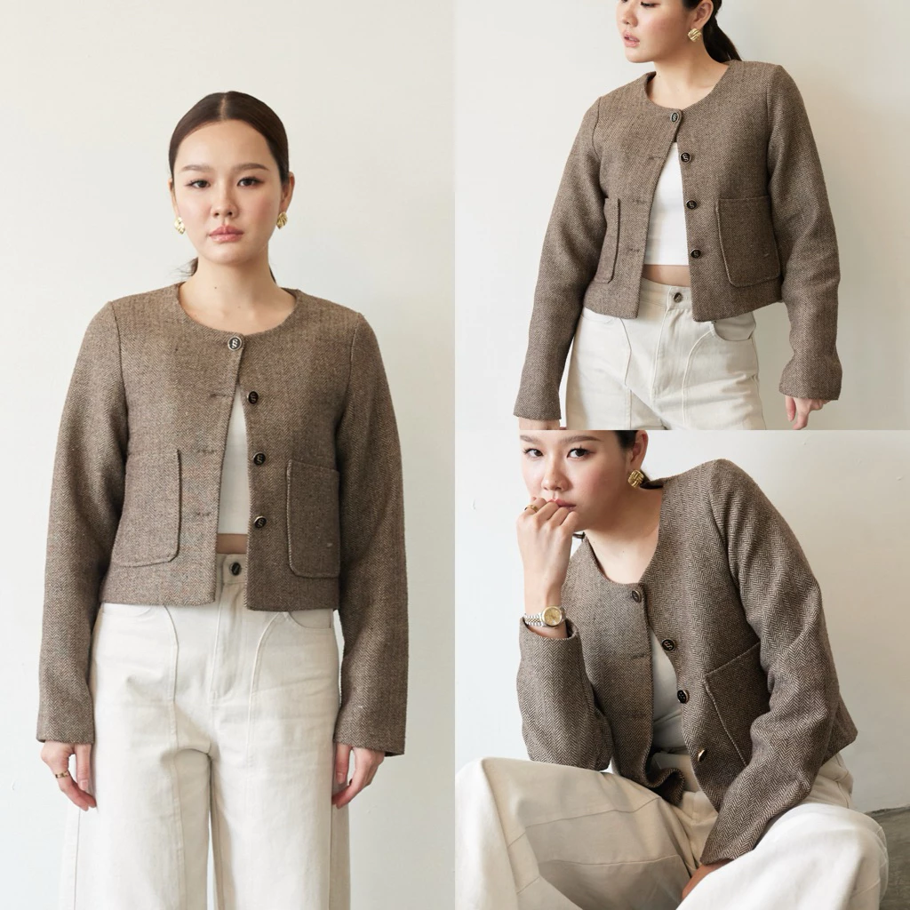 ** พร้อมส่ง ** Swana.ss -  Faye blazer crop top (S-7XL) 🌼🤍 เสื้อครอปเบเซอร์ ผ้าทวิตทอกระสอบ thumbnail 8
