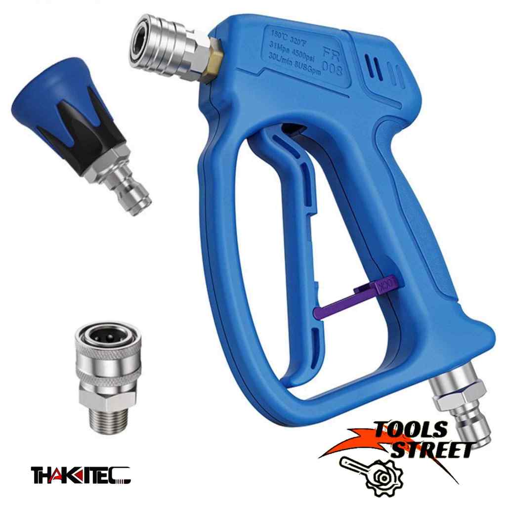THAKITEC รุ่นงานหนัก ปืนฉีดน้ำแรงดันสูง 4500PSI ขนาด 3/8 นิ้วแบบปลดไว มาพร้อมหัวฉีด ข้อต่อสวมเร็ว พลาสติกรุ่นหนาพิเศษ