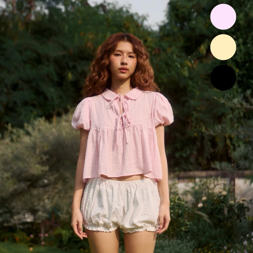 Theremin Pinto blouse เสื้อคอบัวแขนตุ๊กตา - (Black, Pink, Butter)