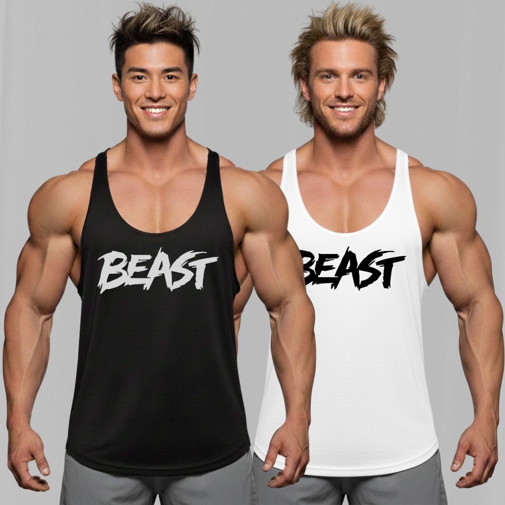 BEAST เสื้อกล้ามเพาะกายทรงคลาสสิค Bodybuilding Dry Fit Gym Tank Top