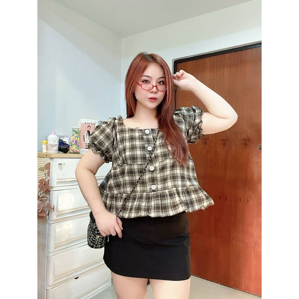 JIRA🐳|เสื้อคอเหลี่ยม (ตะกร้ารวม) เเขนตุ๊กตา กระดุมเเต่ง อกหน้าผ้า 50 นิ้ว วงเเขน 24 นิ้ว ความยาว 23 