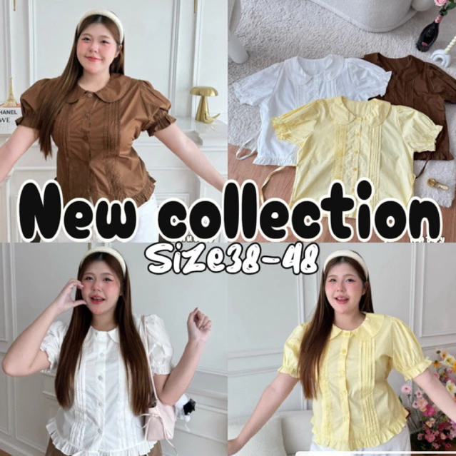 (Shopee video & live มีส่วนลด+ส่งฟรี✅) เสื้อสาวอวบอ้วนคอบัว แขนตุ๊กตา ดีเทลตีเกล็ดหน้า น่ารัก เรียบร้อย(38-48)