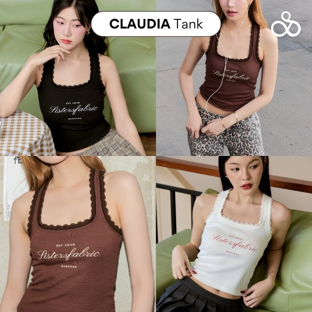 Sistersfabric - Claudia Tank เสื้อกล้ามสกรีน Sistersfabric แต่งระบายลูกไม้ ผ้านุ่ม Women Clothing