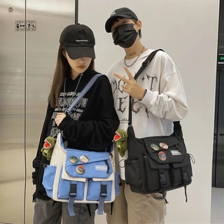 กระเป๋าสะพายไหล่ ลําลอง ผ้าแคนวาส ขนาดใหญ่ จุของได้เยอะ สไตล์ญี่ปุ่น สตรีท สําหรับผู้ชายและผู้หญิง