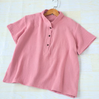 เสื้อสาลู 2ชั้น รุ่นคอจีน กระดุมไม้ ผ้าสาลู นุ่ม เบา ใส่สบาย