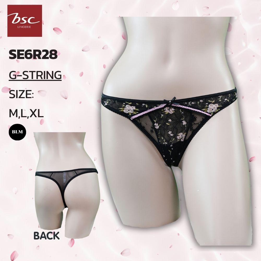 BSC กางเกงชั้นใน แบรนด์ดัง ของแท้ เกรดA รูปแบบ G -Sting   Sexi  ผ้ายืดแต่งลูกไม้ SE0150U (SE6R28) BLM