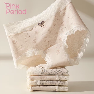 Pink Period PANTIES ชุดชั้นในผ้าฝ้ายแท้ ขึ้นกลาง สะโพก31.5-45.3" ยืดเยอะไม่บาดขา ผ้านิ่มใส่สบาย