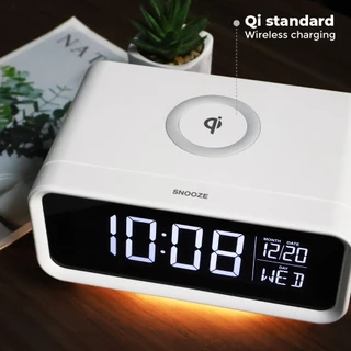 RIN นาฬิกาดิจิตอล 4LED มีไฟ ปรับความสว่างได้ นาฬิกาดิจิตอล จอLCD พร้อมชาร์จไร้สาย