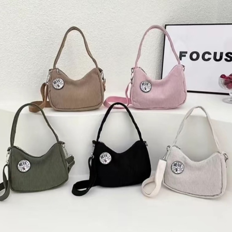fashion.shop502 กระเป๋าสะพายข้าง กระเป๋าถือ ผ้าลูกฟูก มีเข็มกลัด ขนาดกะทัดรัด สีพาสเทล สดใส แมตช์ ง่าย Z-017