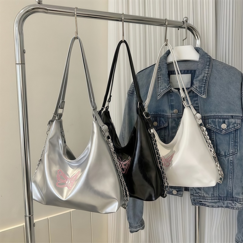 กระเป๋าเป้สะพายหลัง กระเป๋าสะพายไหล่ กระเป๋าถือ หนัง PU ปักลายผีเสื้อ ความจุขนาดใหญ่ สําหรับสตรี