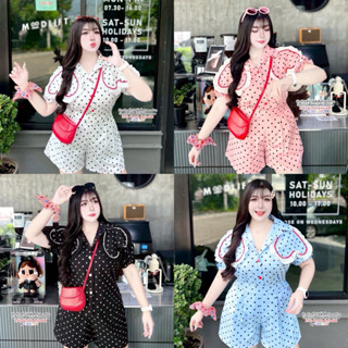 สาวอวบ พลัสไซส์ เกาหลี เซ็ตpolkadotแต่งหัวใจ มี2ไซส์ อก อก 3…