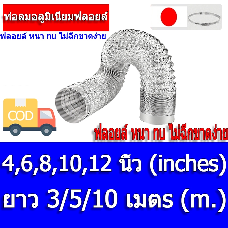 🔥หนาและทนต่ออุณหภูมิสูง🔥ท่อลมฟอยล์ 4/6/8/10/12 ยาว3/5/10/ เมตร ท่อลมดูดอากาศ ท่อดูดควัน ท่ออลูมิเนียมฟอยล์ ท่อลมฟอยล์ยืด