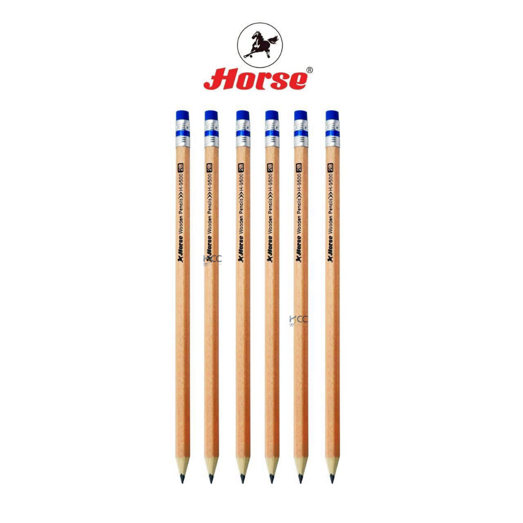 (ยกกล่อง/12ด้าม) ดินสอไม้ ดินสอดำ HORSE ตราม้า ดินสอ คอมพิวเตอร์ 2B H-9500 มียางลบ - รูปที่ 2