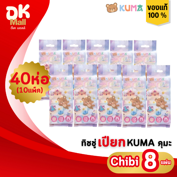 (live) KUMA กระดาษทิชชู่เปียก Chibi ขนาดมินิ 8 แผ่น 10 แพ็ค บรรจุ 40 ห่อ
