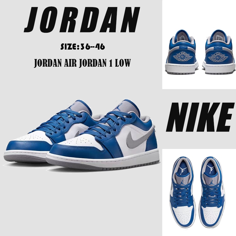 💯ของแท้100%🔥Air Jodan 1 Low "True Blue"รองเท้าผ้าใบหุ้มส้นต่ำ แบบยูนิเซ็กส์ 553558-412