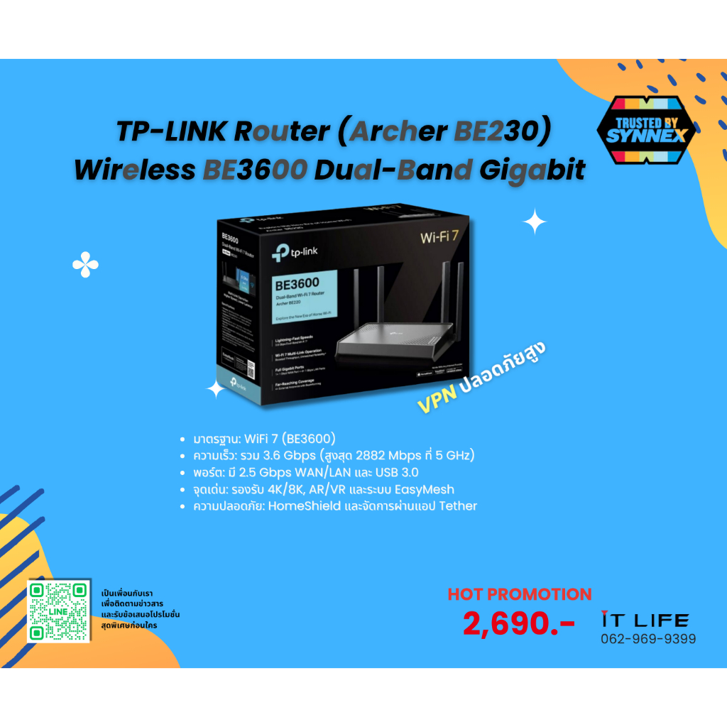 TP-LINK Router (Archer BE230) Wireless BE3600 Dual-Band Gigabit WiFi 7