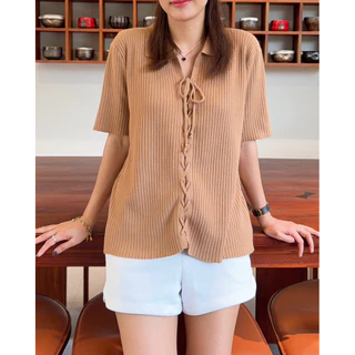 ใหม่! 𝐙𝐈𝐆𝐆𝐀 𝐒𝐇𝐈𝐑𝐓 เสื้อแขนสั้นผ้า Knit ดีเทลผูกเชือก (ผูกเชือกจากร้านแล้ว พร้อมใส่) ผ้านิ่มยืดหยุ่นได้เยอะ