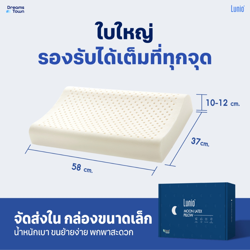 Lunio Moon Latex หมอนยางพาราแท้ ทรง Contour มีรูระบายอากาศรอบใบ  สัมผัสยืดหยุ่น ทนทาน ไม่ยวบง่ายรุ่น Astro Ergo Pillow รูปที่ 3