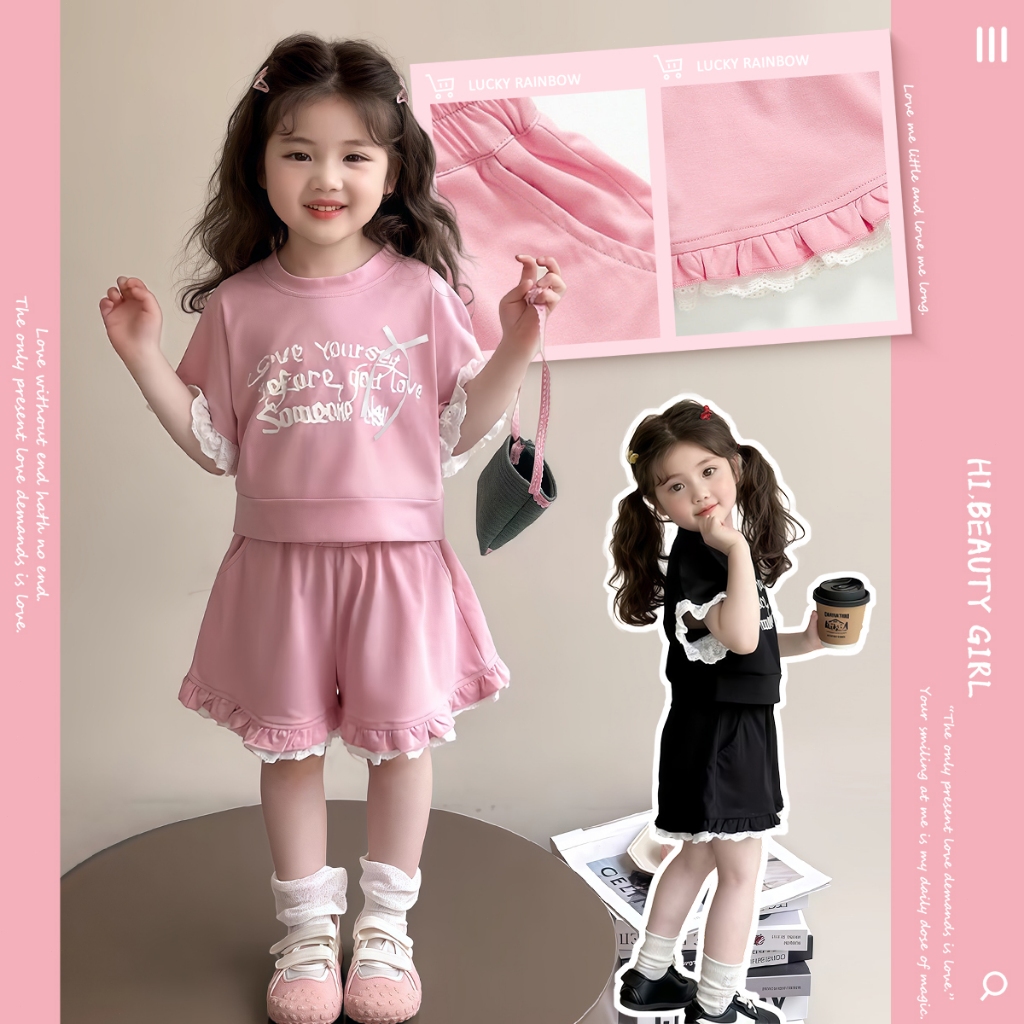 ชุดเด็กหญิง ชุดเซ็ท2ชิ้น สไตล์เกาหลี ผ้านุ่ม ใส่สบาย แต่งโบว์น่ารักๆ สำหรับเด็กผู้หญิง 2-12 ปี