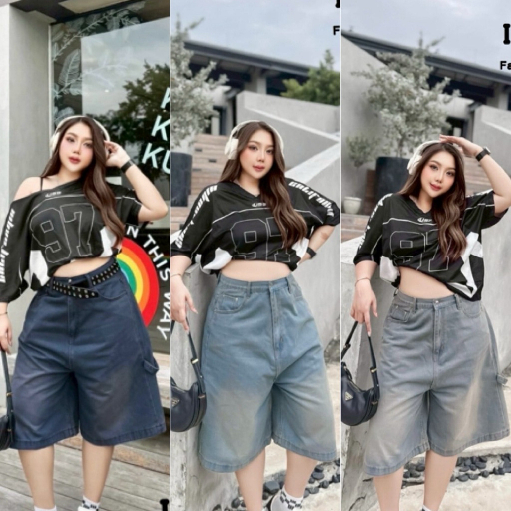 I.CURV JEANS กางเกงยีนส์ 5 ส่วน งานฟอกโคตรเท่ห์ ทรงช่างฮอตฮิต(เอว34-52นิ้ว)