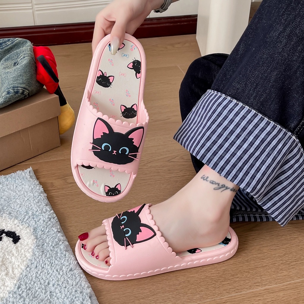 พร้อมส่งจากไทย【2524】รองเท้าแตะแมวเมี๊ยวหวานซ่อนเปรี้ยวคาวาอี้สุดๆกันลื่นแต่งพื้นลายแมว